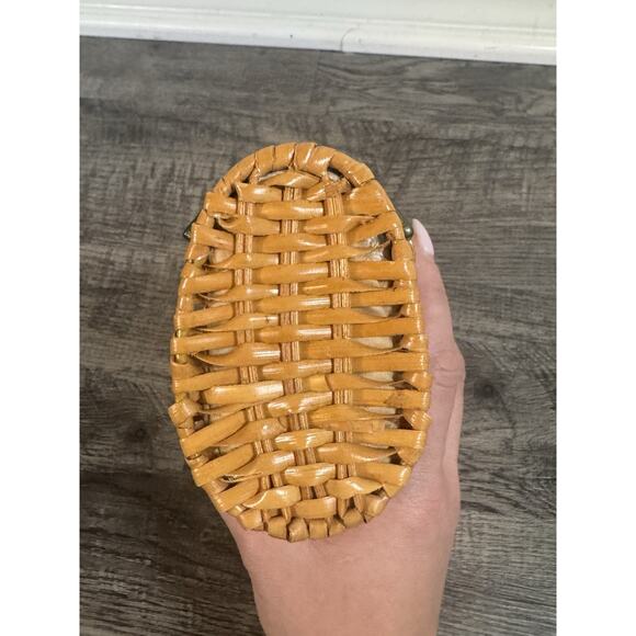 Michael Kors Wicker Clutch Purse Santorini Gold Leather Rattan Coastal Vacation - Picture 10 of 16